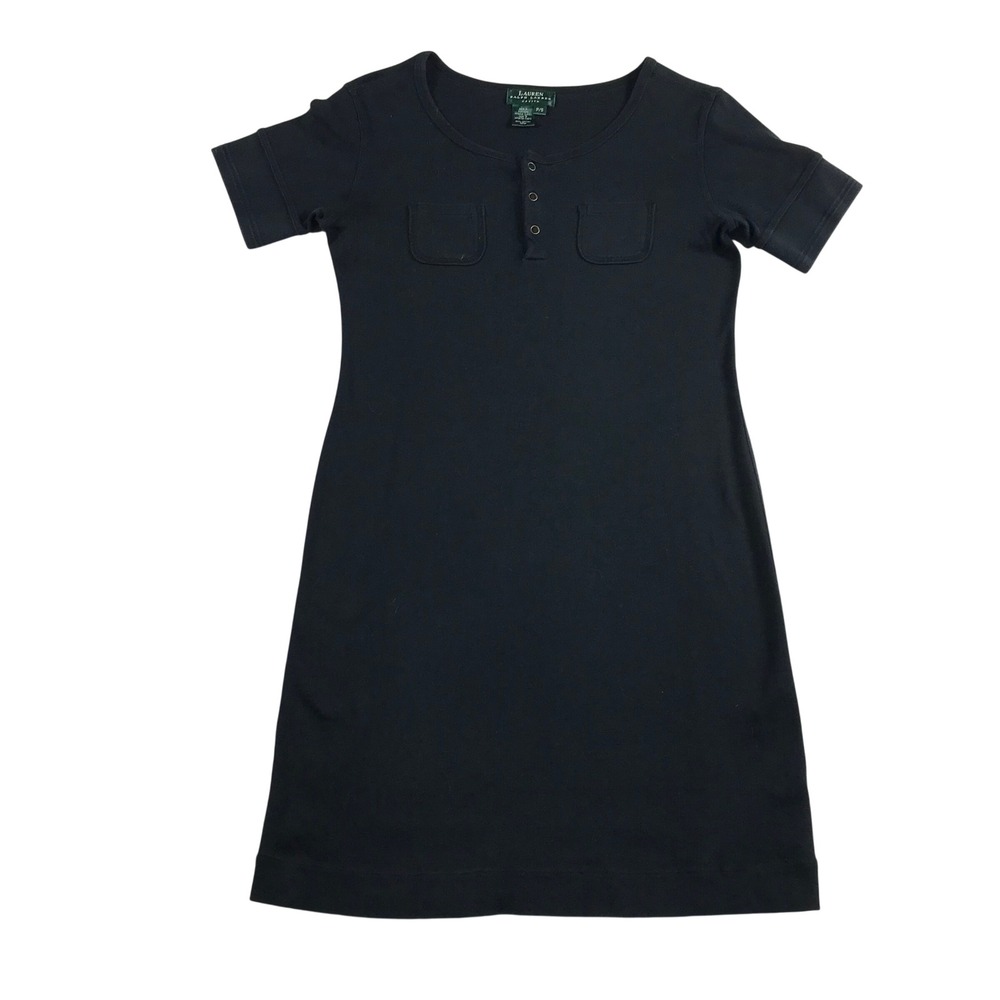 Lauren Ralph Lauren Petite Navy Blue Cotton Henley Shift Dress Short Sleeve P/S